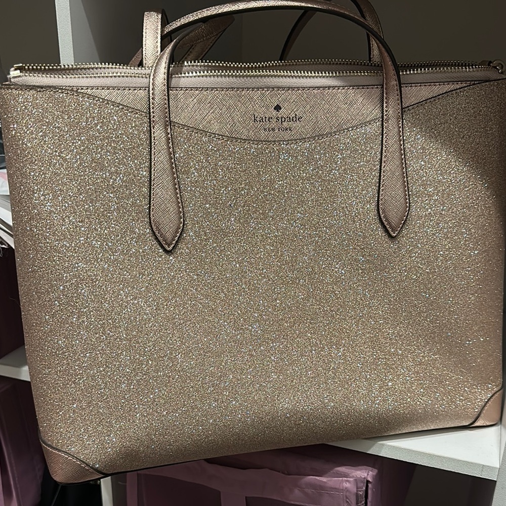 Kate Spade Gold Metallic Tote Bag with Structured Design